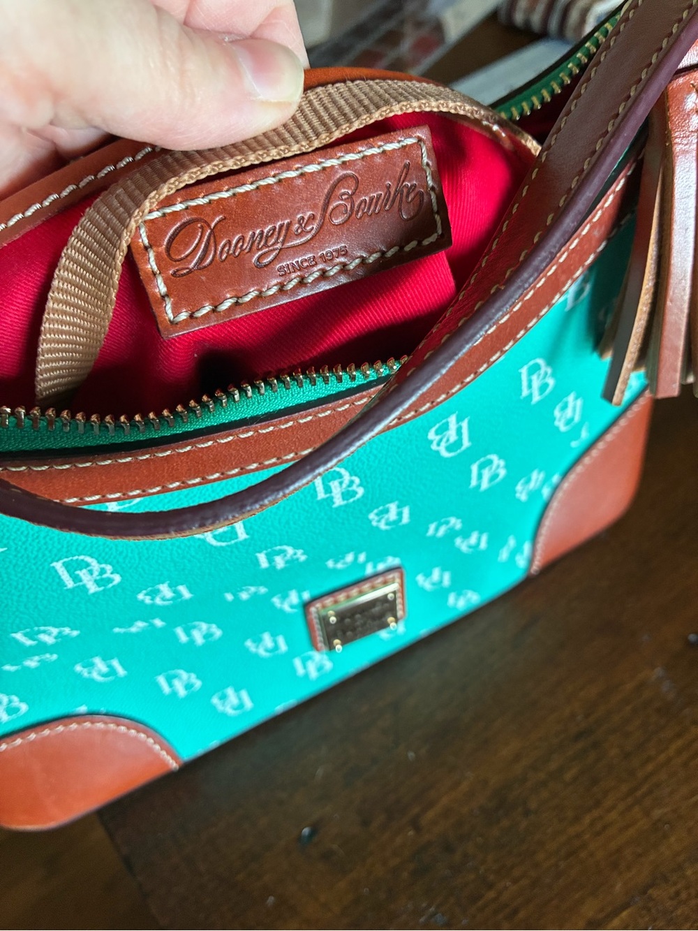 Vtg Dooney & Bourke Greta Small Teal Turqoise Signature Hobo SoHo Baguette Purse - Picture 7 of 10